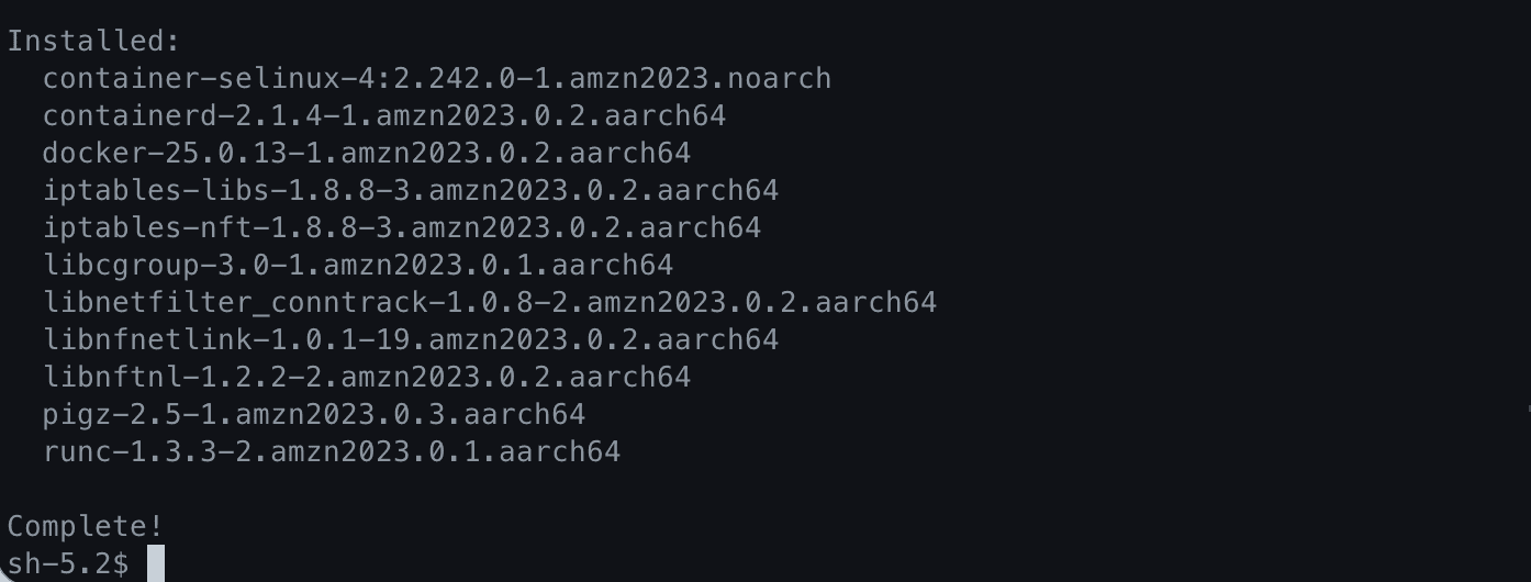 docker 설치 완료